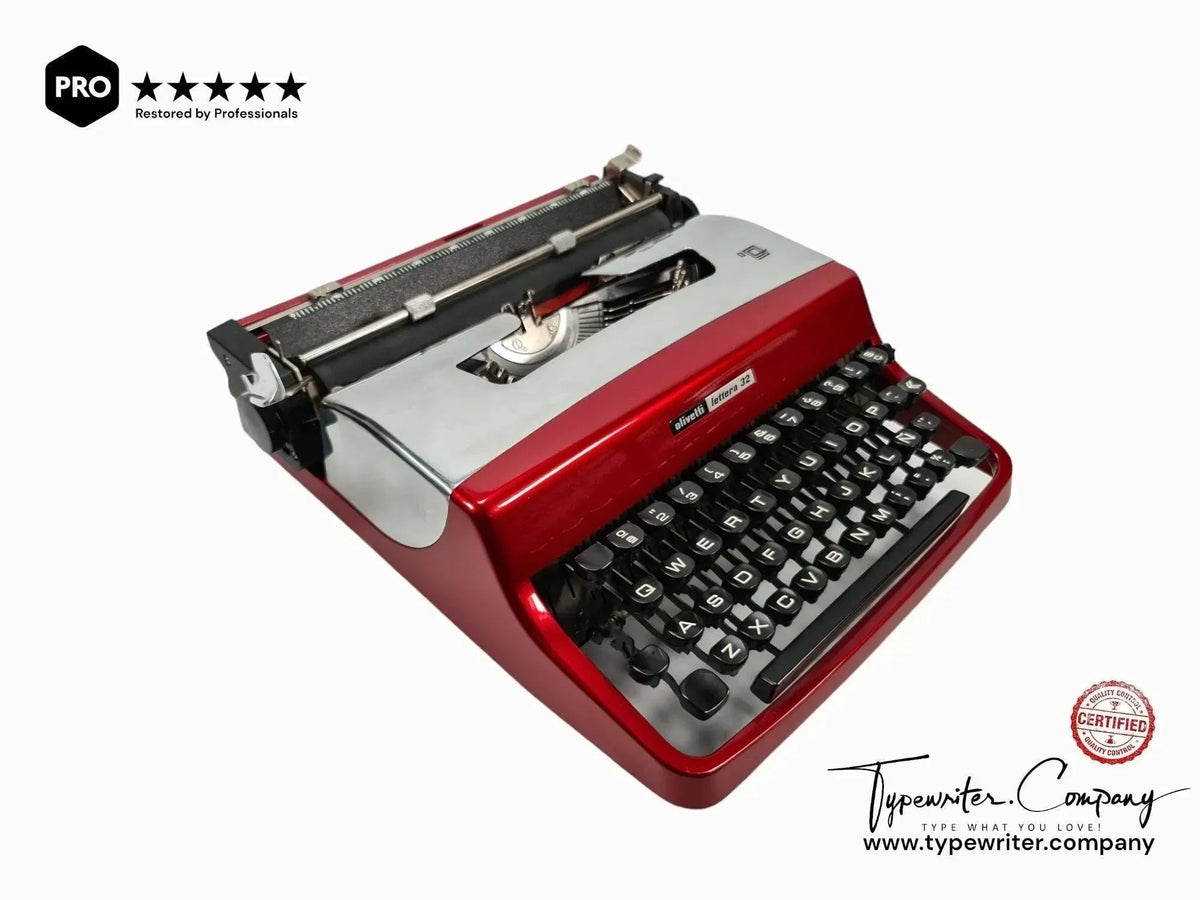 Olivetti Lettera 32 Pro Burgundy and Silver Vintage Manual Typewriter, Restored - ElGranero Typewriter.Company