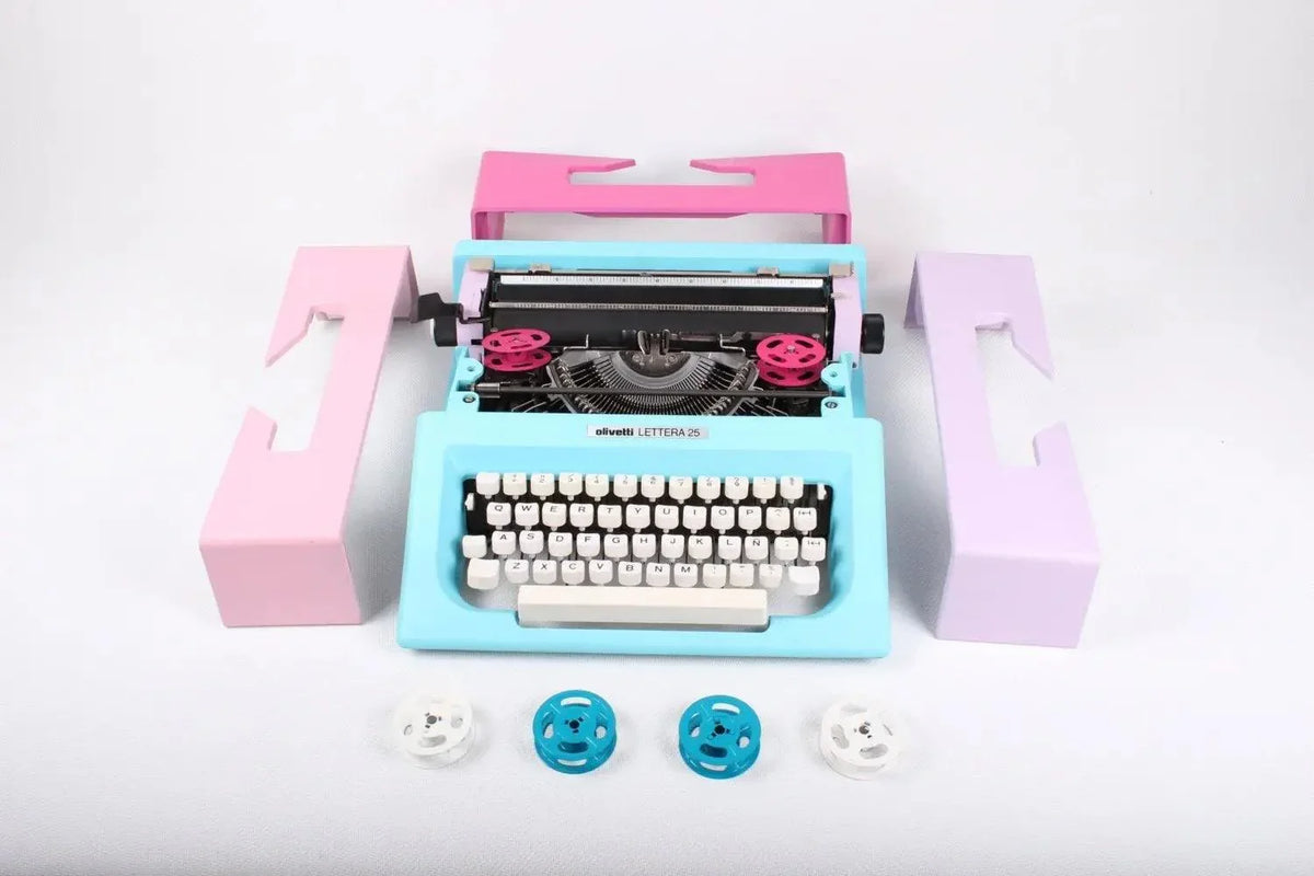 Olivetti Lettera 25 Blue, Lilac, Pink, Vintage Typewriter, Refurbished - ElGranero Typewriter.Company