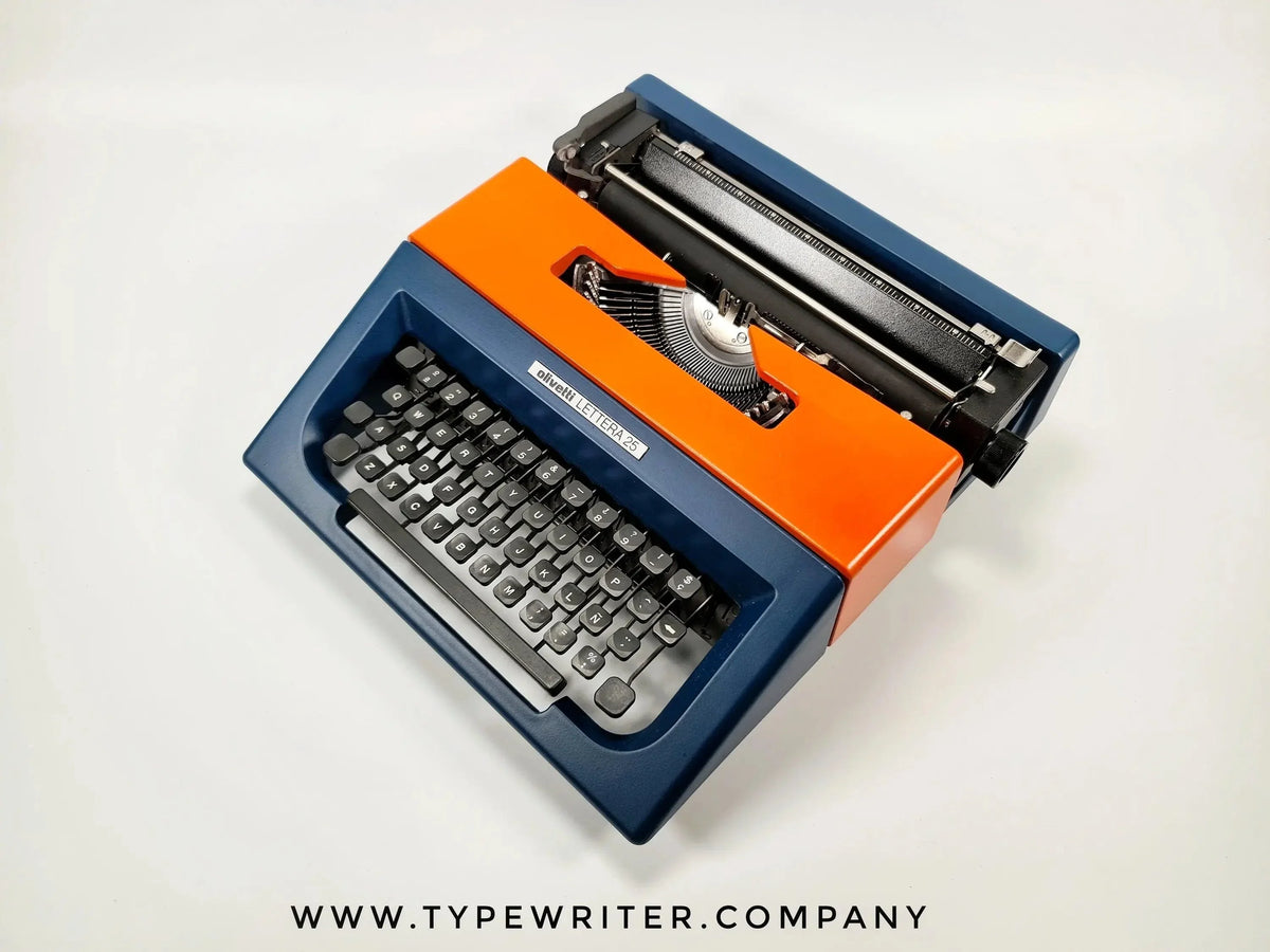 SOLD! Olivetti Lettera 25 Navy Blue / Orange, Vintage Manual Typewriter, Restored - ElGranero Typewriter.Company