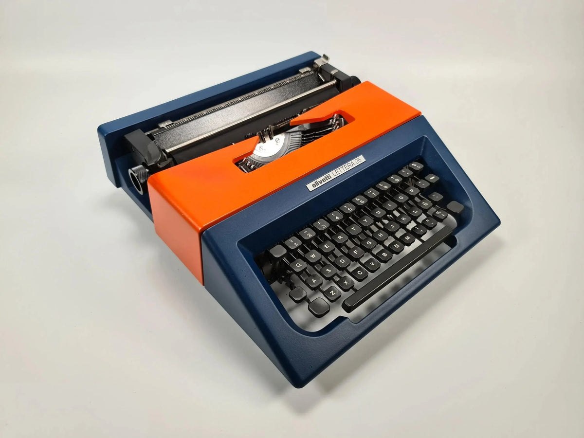 SOLD! Olivetti Lettera 25 Navy Blue / Orange, Vintage Manual Typewriter, Restored - ElGranero Typewriter.Company