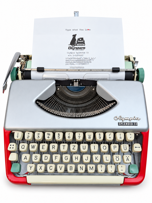 Olympia Splendid 33 Red & Silver Vintage Manual Typewriter, Serviced