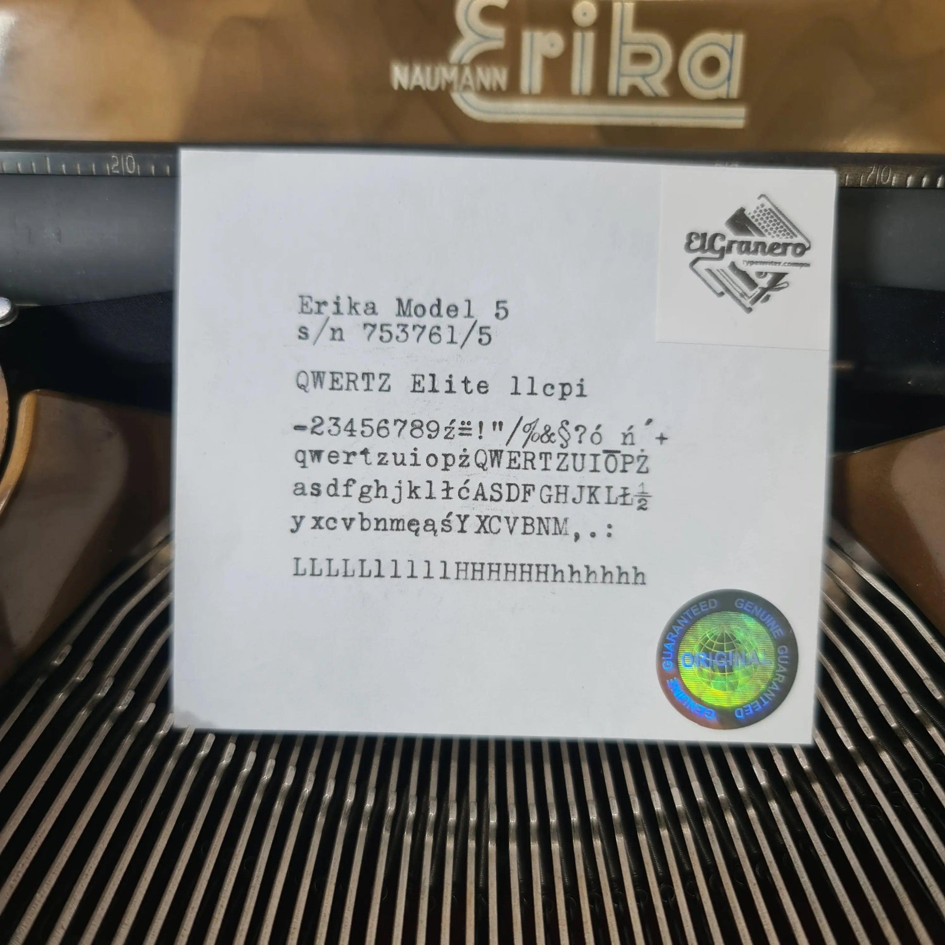 Erika 5 Gold, Rare Vintage Manual Typewriter, Professionally Serviced TypewriterCompany