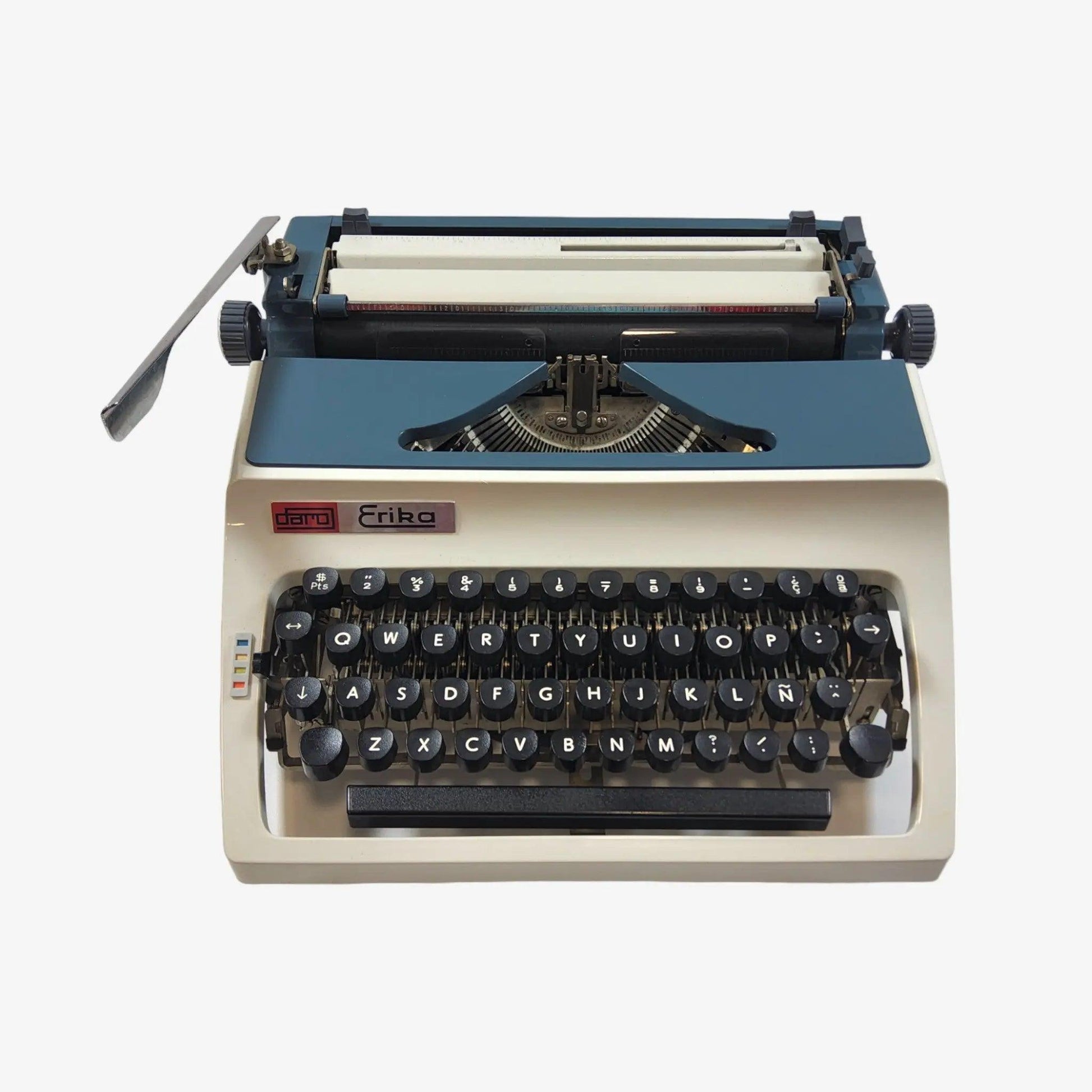 Erika Daro mod.34, Light Gray&Blue Manual Vintage Typewriter, Serviced ElGranero Typewriter.Company