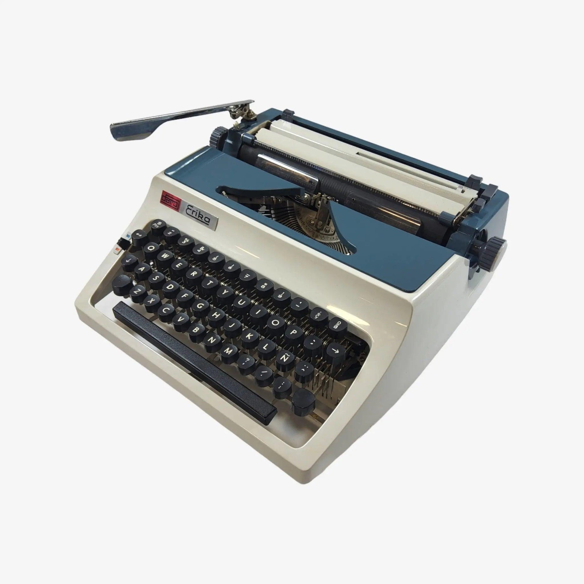 Erika Daro mod.34, Light Gray&Blue Manual Vintage Typewriter, Serviced ElGranero Typewriter.Company