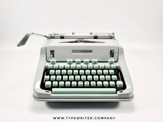 Hermes 3000 Light Green Typewriter, Ñ, Vintage, Mint Condition, Manual Portable, Professionally Serviced by Typewriter.Company - ElGranero Typewriter.Company