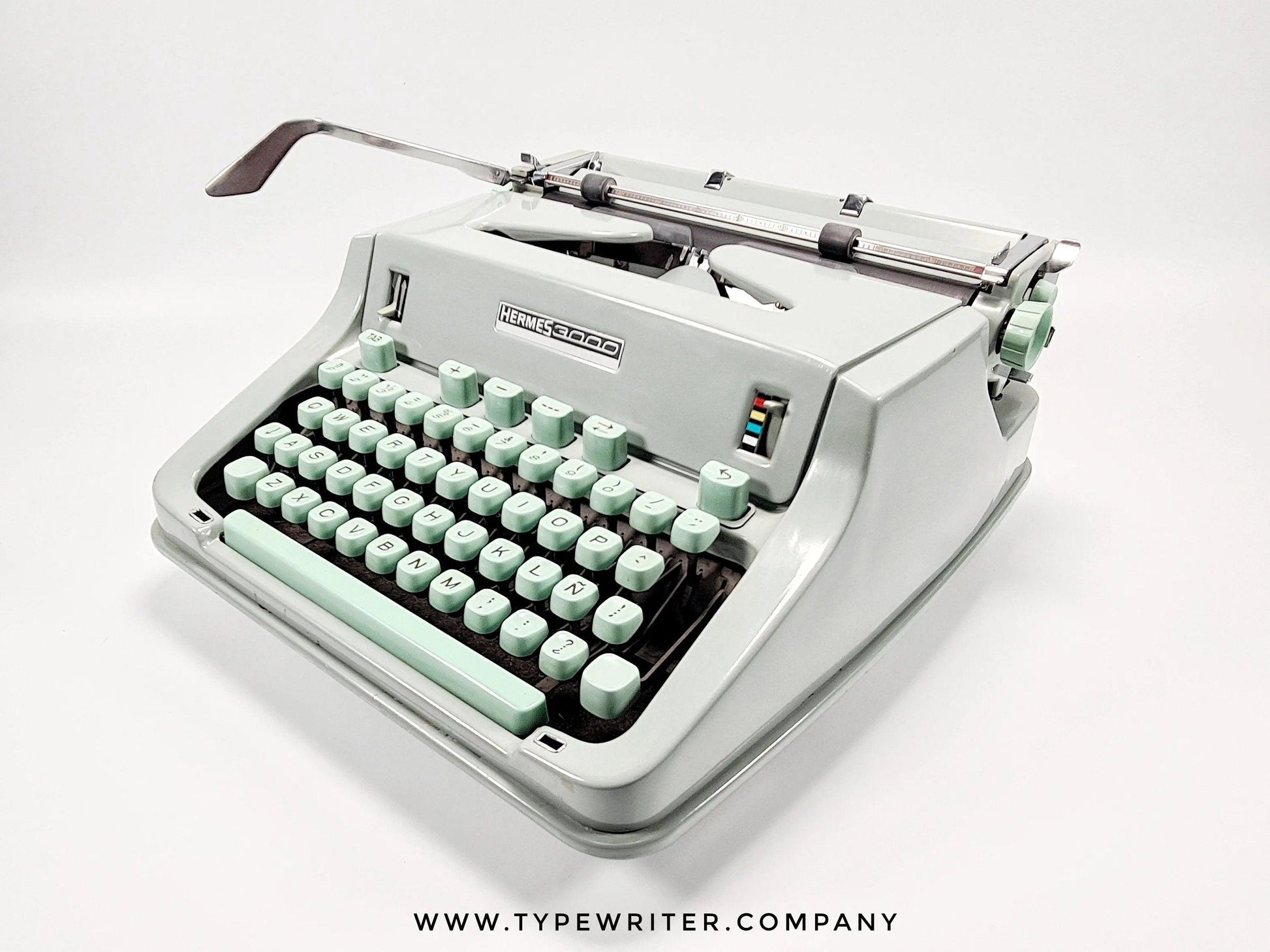 Hermes 3000 Light Green Typewriter, Ñ, Vintage, Mint Condition, Manual Portable, Professionally Serviced by Typewriter.Company - ElGranero Typewriter.Company