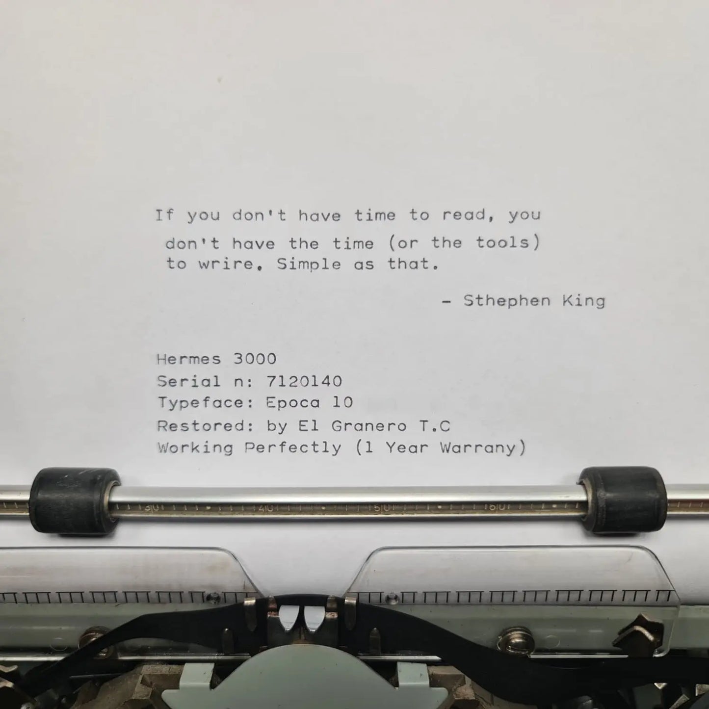 Hermes 3000 Typewriter, Rare Epoca Font, QWERTY, Serviced - ElGranero Typewriter.Company