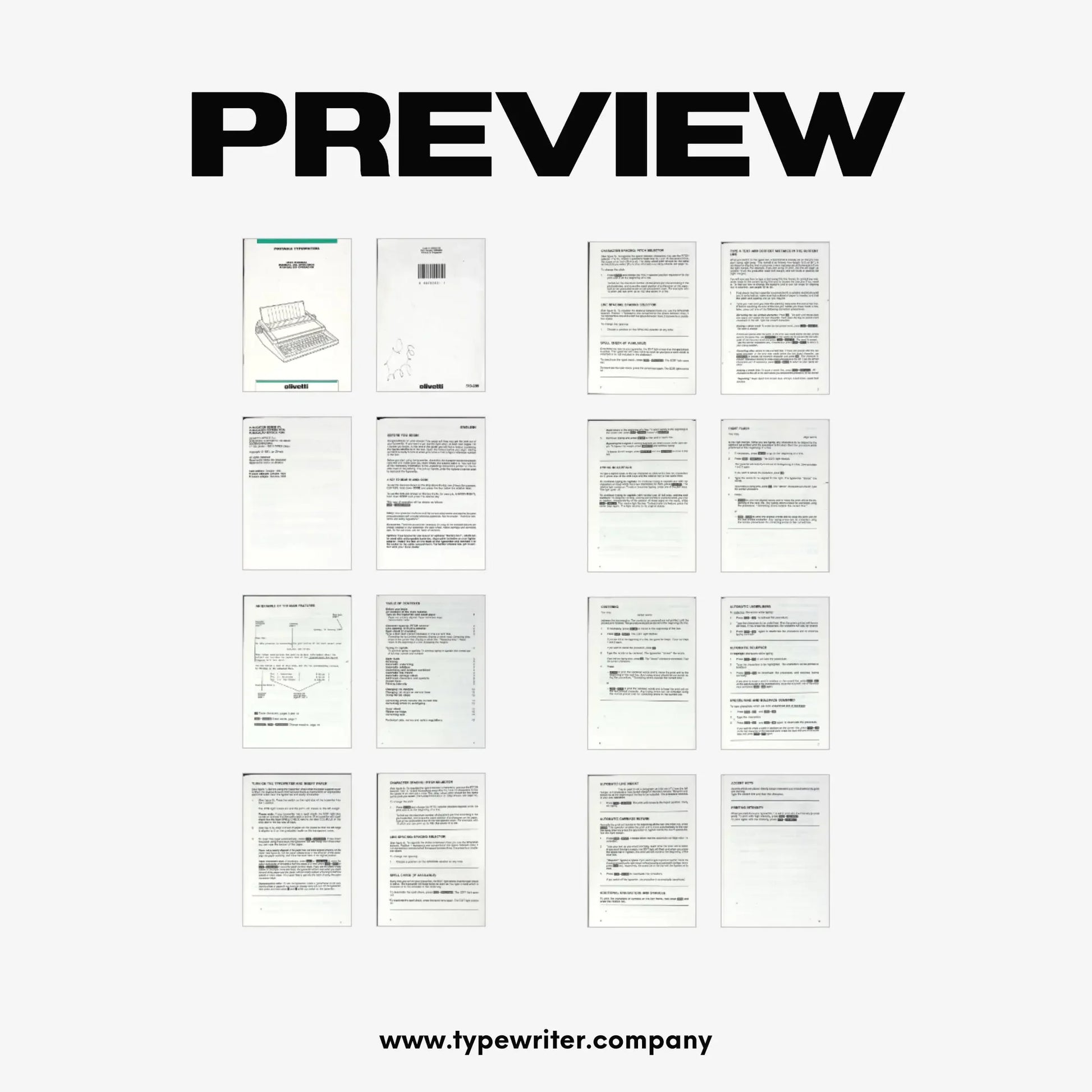 Instruction Manual for Vintage Typewriter Olivetti ET Personal, PDF in Various Languages - ElGranero Typewriter.Company