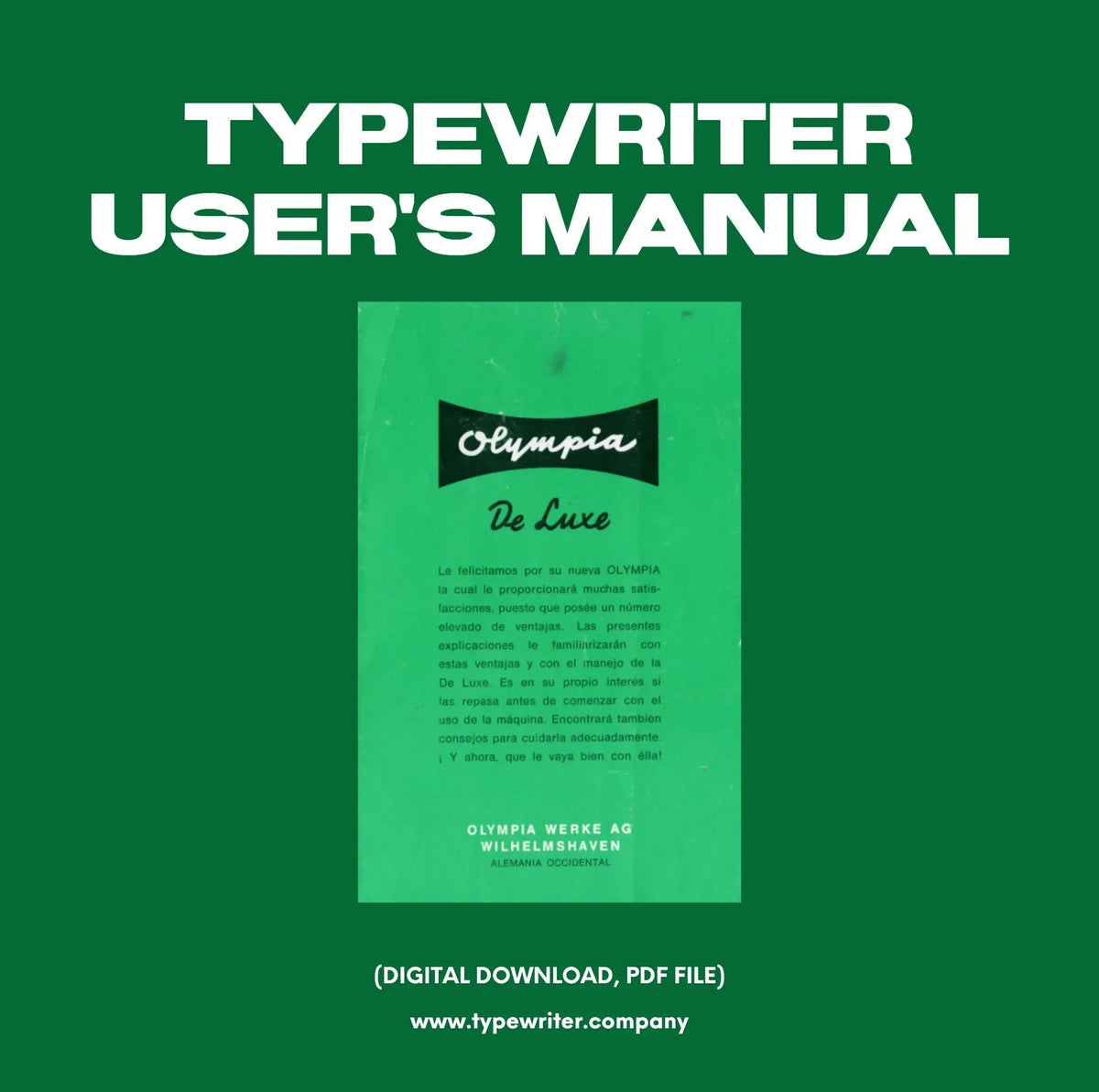 Instruction Manual for Vintage Typewriter Olympia SF De Luxe, PDF in Spanish - ElGranero Typewriter.Company