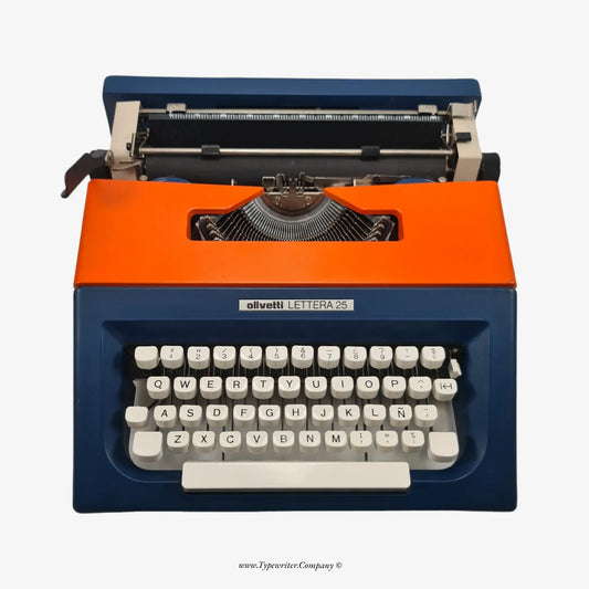 Olivetti Lettera 25, Navy Blue & Orange Typewriter, Vintage Manual Refurbished ElGranero Typewriter.Company