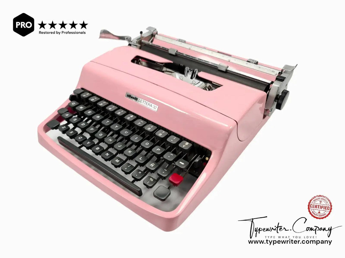 Olivetti Lettera 32 Flamingo Pink Vintage Manual Typewriter, Serviced - ElGranero Typewriter.Company