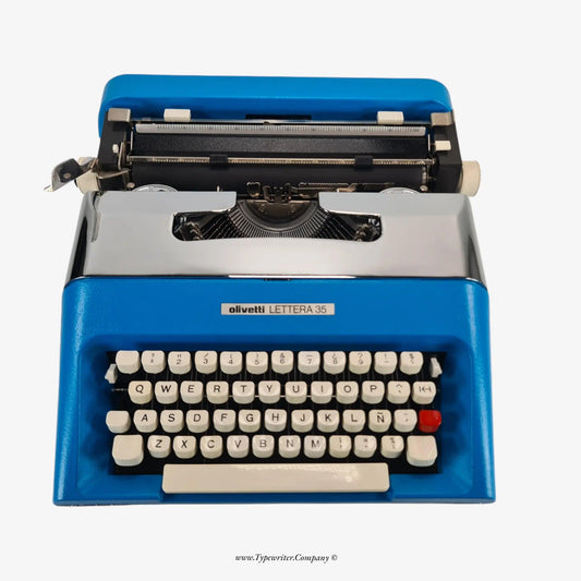 Olivetti Lettera 35 Blue & Silver Manual Vintage Typewriter, Refurbished ElGranero Typewriter.Company