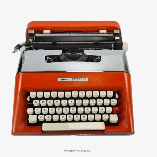 Olivetti Lettera 35 Orange & Silver Manual Vintage Typewriter, Refurbished ElGranero Typewriter.Company