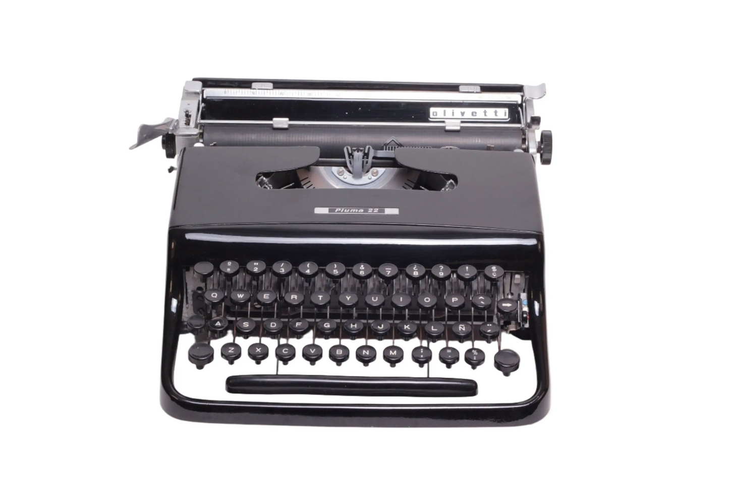 Olivetti Pluma 22 Glossy Black Vintage, Manual Typewriter, Serviced - ElGranero Typewriter.Company