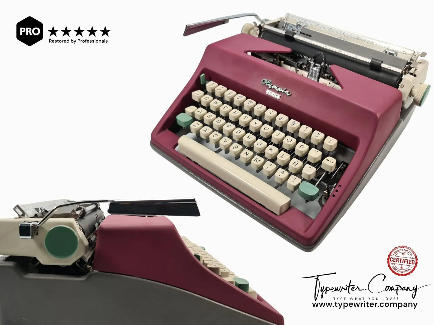 Olympia SM8 Violet Plum Typewriter, Vintage, Mint Condition, Manual Portable, Professionally Serviced by Typewriter.Company - ElGranero Typewriter.Company