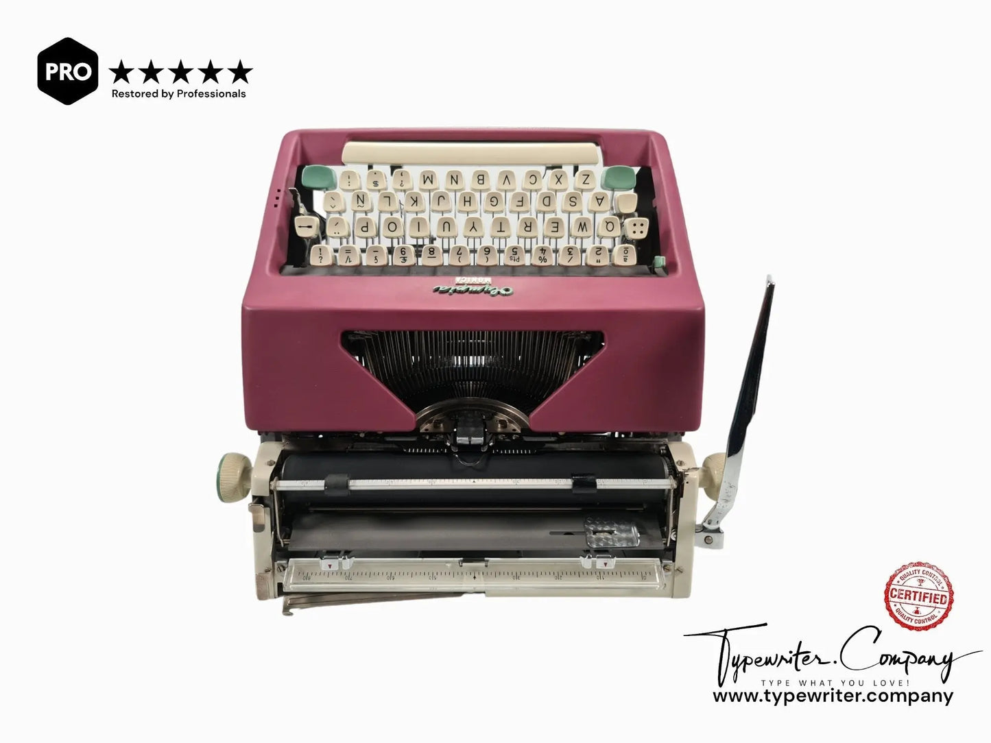 Olympia SM8 Violet Plum Typewriter, Vintage, Mint Condition, Manual Portable, Professionally Serviced by Typewriter.Company - ElGranero Typewriter.Company
