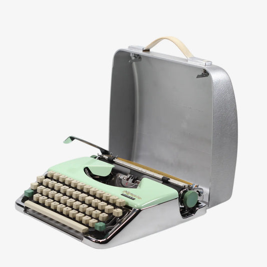 Olympia Splendid Vintage Manual Typewriter, Silver, Green, QWERTY, Restored - ElGranero Typewriter.Company
