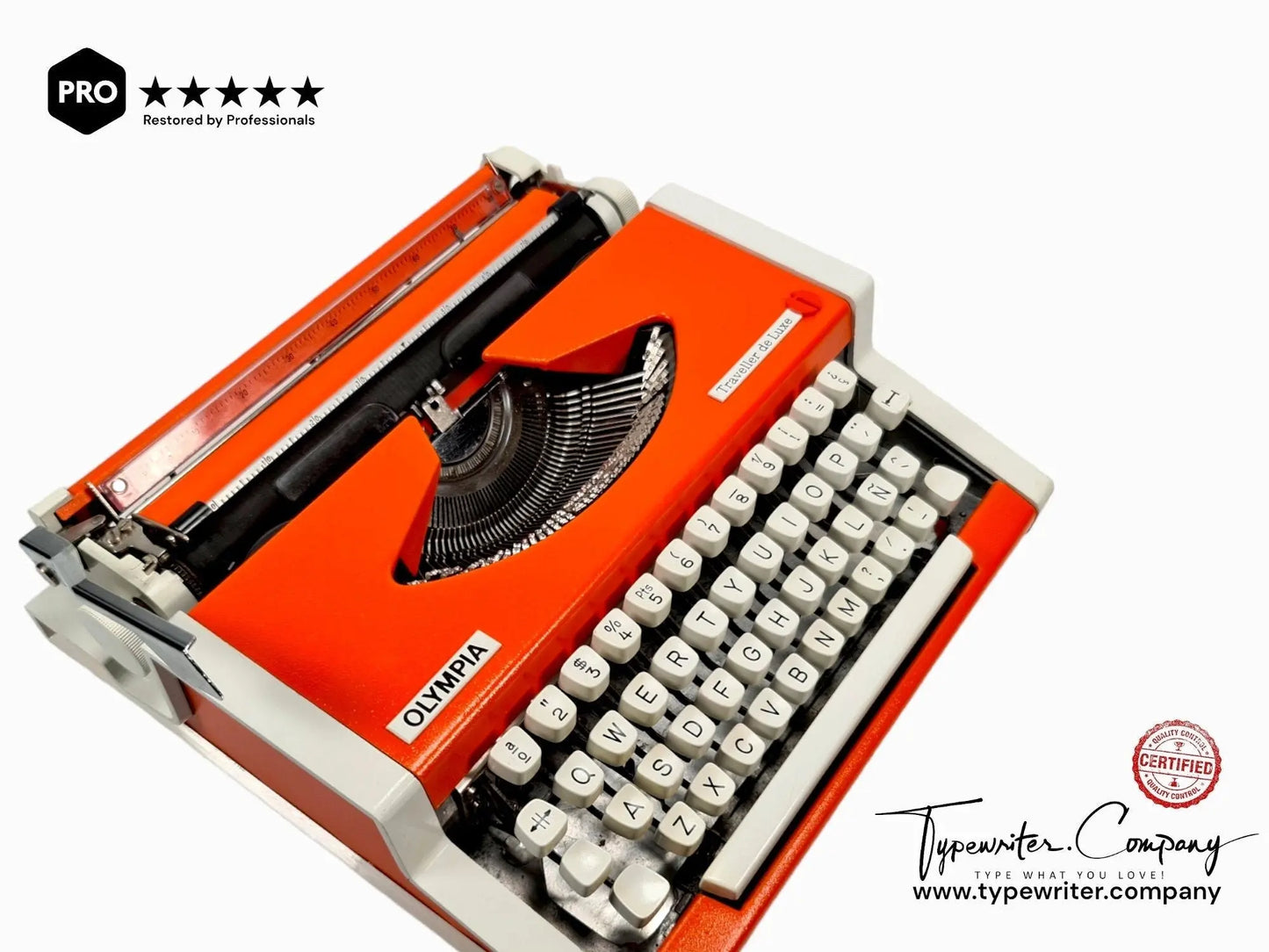 Olympia Traveller de Luxe Orange Typewriter, Vintage, Mint Condition, Manual Portable, Professionally Serviced by Typewriter.Company - ElGranero Typewriter.Company