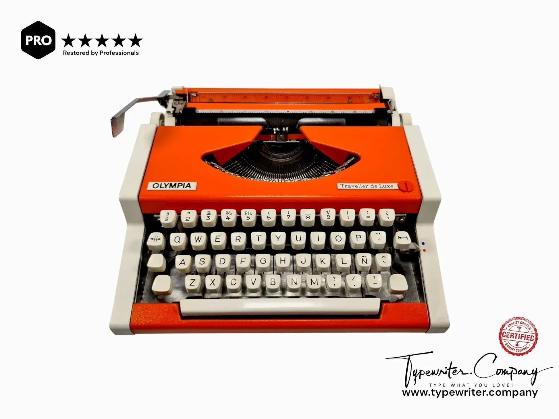 Olympia Traveller de Luxe Orange Typewriter, Vintage, Mint Condition, Manual Portable, Professionally Serviced by Typewriter.Company - ElGranero Typewriter.Company