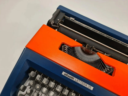 SOLD! Olivetti Lettera 25 Navy Blue / Orange, Vintage Manual Typewriter, Restored - ElGranero Typewriter.Company