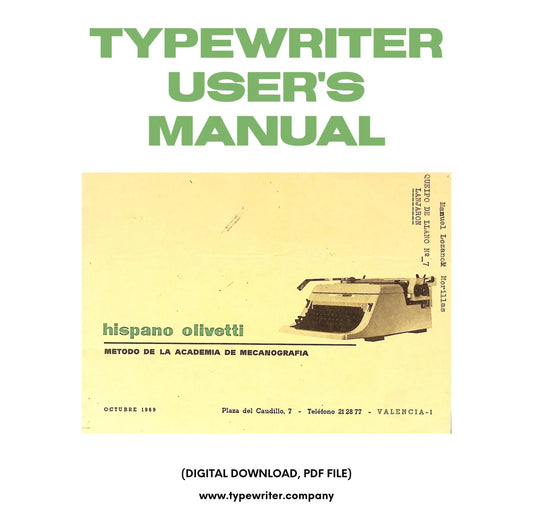 Typewriter Instruction Manual, for User/Owner - Hispano Olivetti Mecanography in Spanish, Instant download, Digital Copy. - ElGranero Typewriter.Company