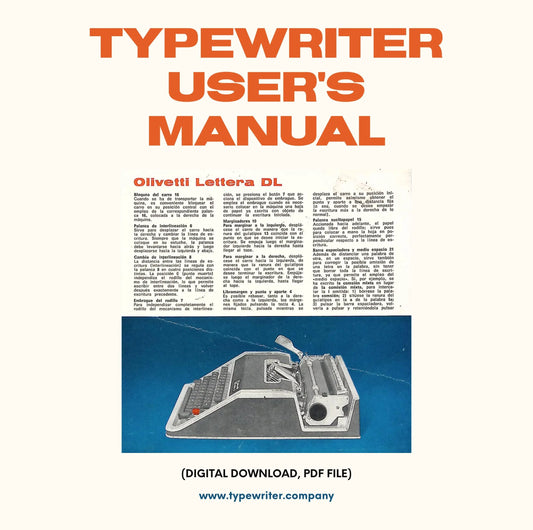 Typewriter Instruction Manual, for User/Owner - Olivetti DL, in Spanish, Instant download, Digital Copy. - ElGranero Typewriter.Company