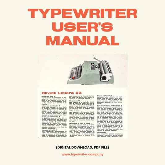Typewriter Instruction Manual, for User/Owner - Olivetti Lettera 32, in Spanish, Instant download, Digital Copy. - ElGranero Typewriter.Company