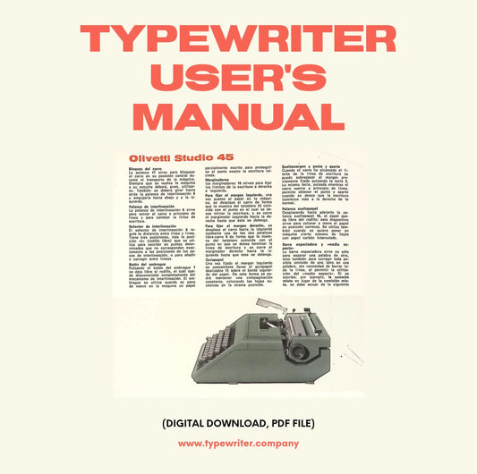 Typewriter Instruction Manual, for User/Owner - Olivetti Studio 45, in Spanish, Instant download, Digital Copy. - ElGranero Typewriter.Company