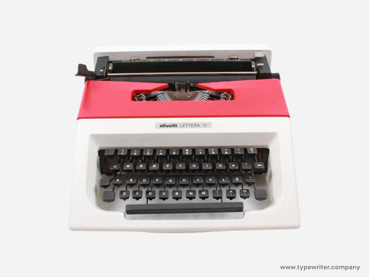 SOLD! Olivetti Lettera 15 White Red, Vintage Manual Typewriter, Restored - ElGranero Typewriter.Company