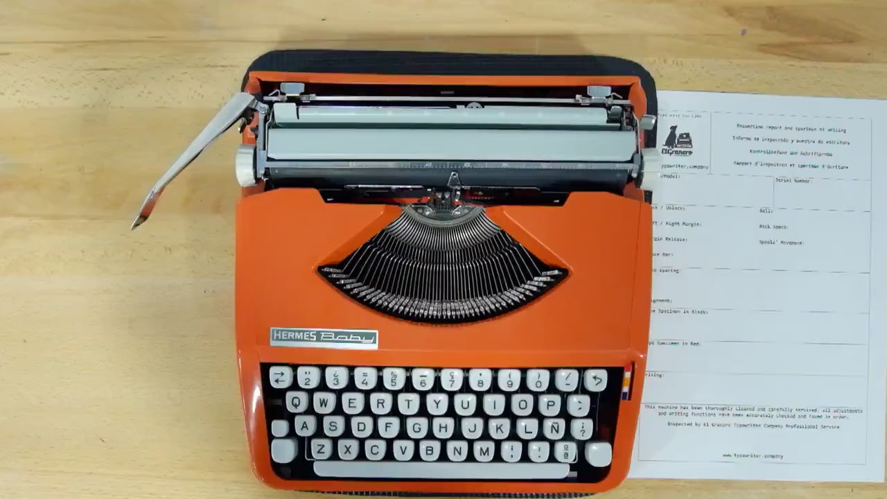 Hermes Baby, Orange Manual Vintage Typewriter, Serviced 